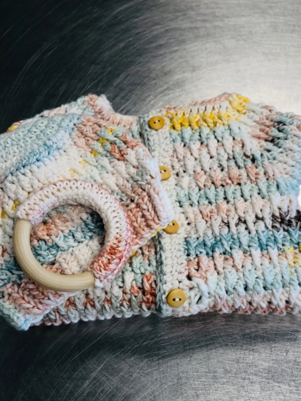 Newborn Baby Romper Gift Set with Beanie & Crochet Wooden Ring 0-3 Months